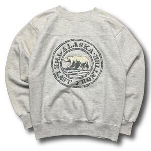 Alaska Last Frontier 1990s Vintage Gray Puff Print Crewneck